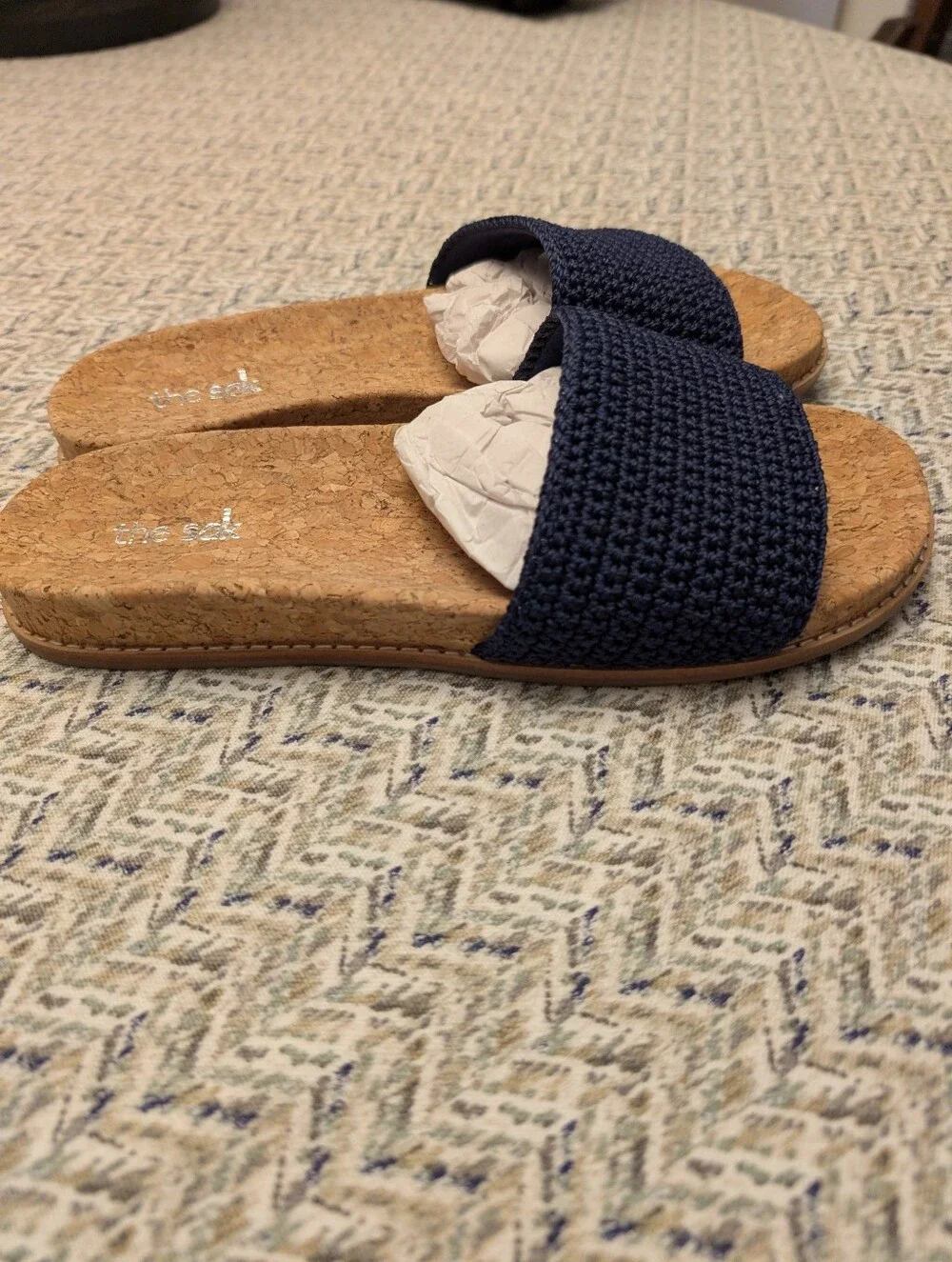 NWT The Sak Navy Crochet Slides With Cork Footbed